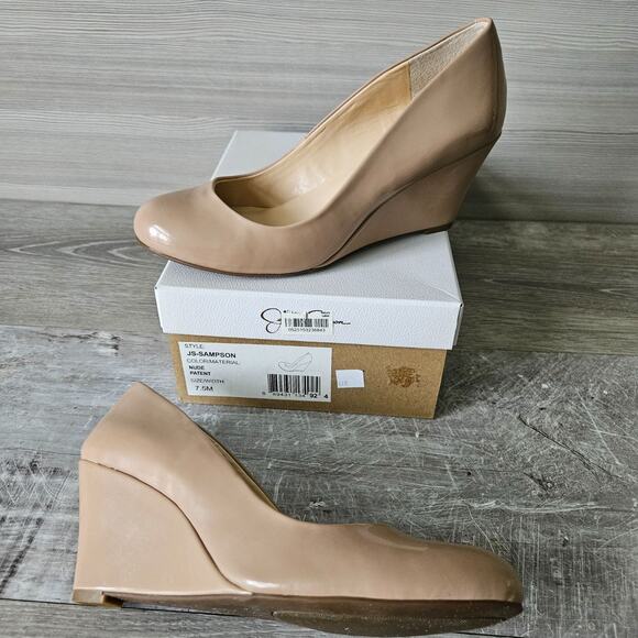 Jessica Simpson Womens Sampson Wedge Heel Pump Nude Patent Round Toe Size 7.5 - Picture 5 of 16